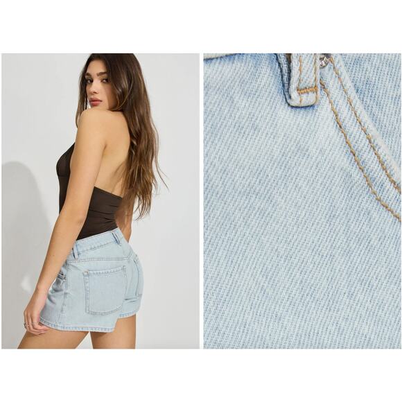 Garage Ariana Blue Denim Relaxed A-Line Shorts 7 High Rise Distressed 4” Inseam - Picture 2 of 7